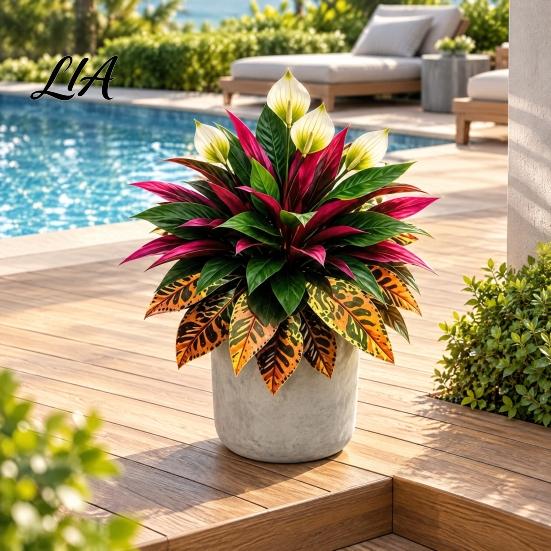 No Watering Indoor Greenery Artificial Fern Plant, Autumn Themed Faux Arrangement, UV Resistant Fake Sunroom Decoration Plants Leaves for Garden Porch