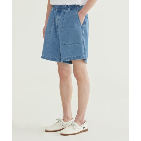 Covernat SS26 Solid Color Pocket Elastic Waist Mid-Rise Loose Comfortable Breathable Windproof Denim Shorts Unisex shorts CO2602SO41BL