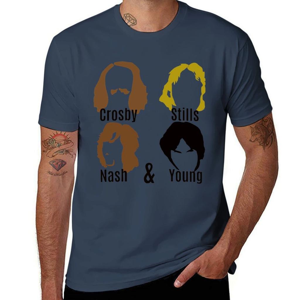 Crosby Stills Nash Young Tshirt Classic Crew Neck Cotton Tshirt