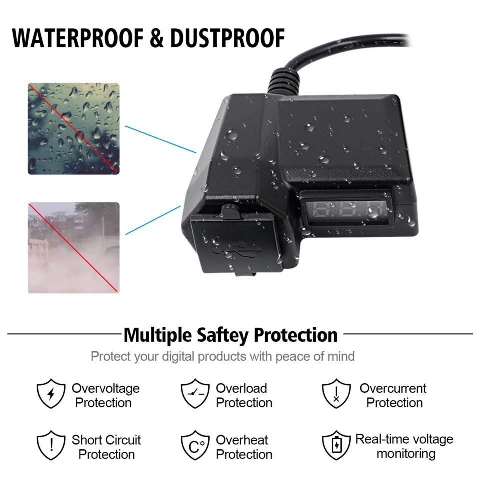 Водонепроницаемое USB-зарядное устройство для мотоцикла с 2 портами + дисплей напряжения - Quick Charge 3.0 для Harley, Cruiser, аксессуаров для мотоциклов
