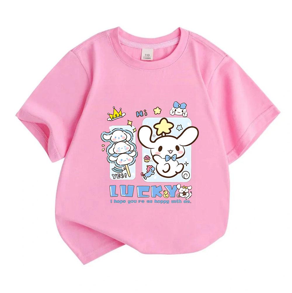 Kids Boys Girls 100% Cotton Crew Neck Short Sleeve T-Shirt, Cute Cartoon White Dog Printed Casual Soft Breathable Tee for Daily Wear Lucky Pattern Sum