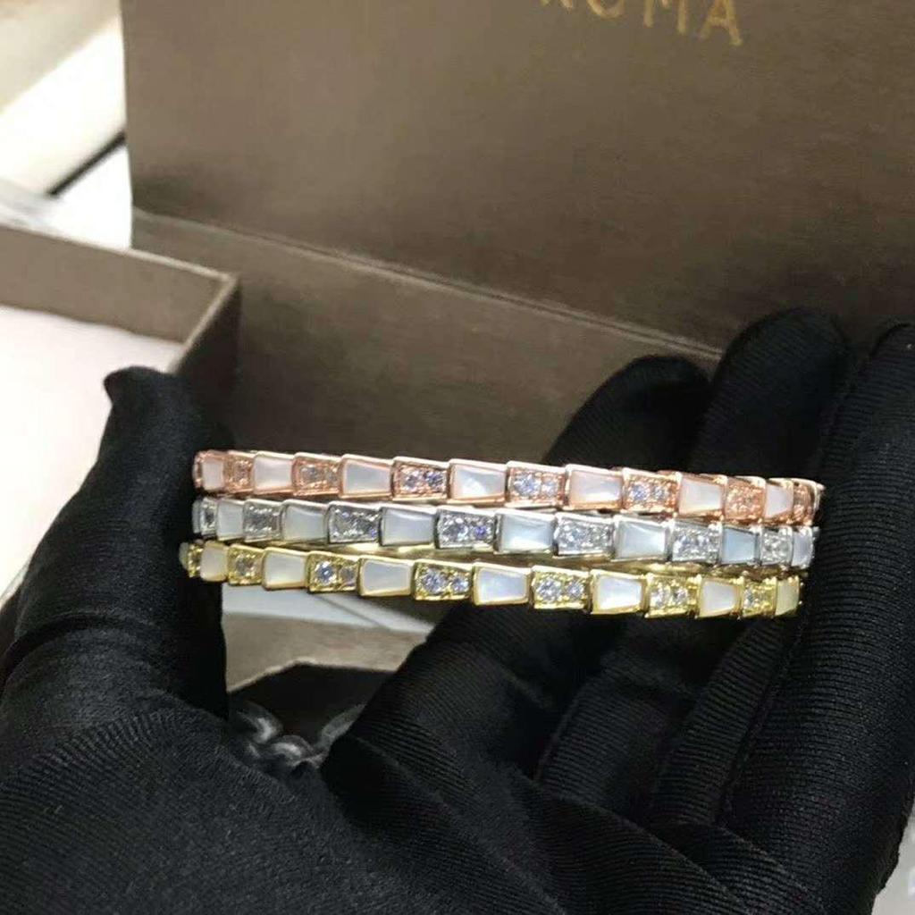 Браслет-змейка из стерлингового серебра с бриллиантами по всей длине, натуральным перламутром и агатом, цвета павлиньего пера для пар - Унисекс, европейский и американский стиль