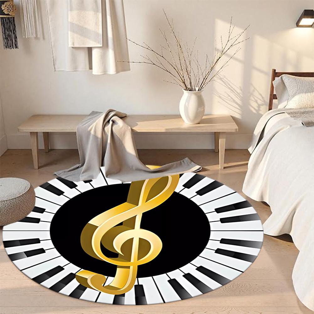 Music Note Round Floor Rug Design for Entryway Dining Room Hallway Study room Antislip Round Carpet Decorate Offices