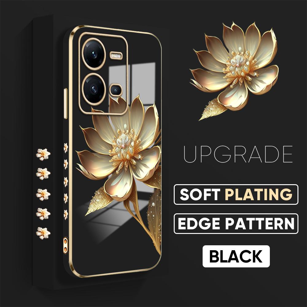 Роскошный чехол с золотым цветком лотоса для VIVO V27 V23E V25 Y21 Y21S Y02 OPPO A31 A15 Realme 10 C11 8 9 HUAWEI P40 Pro P30 Mate Nova Honor Cover