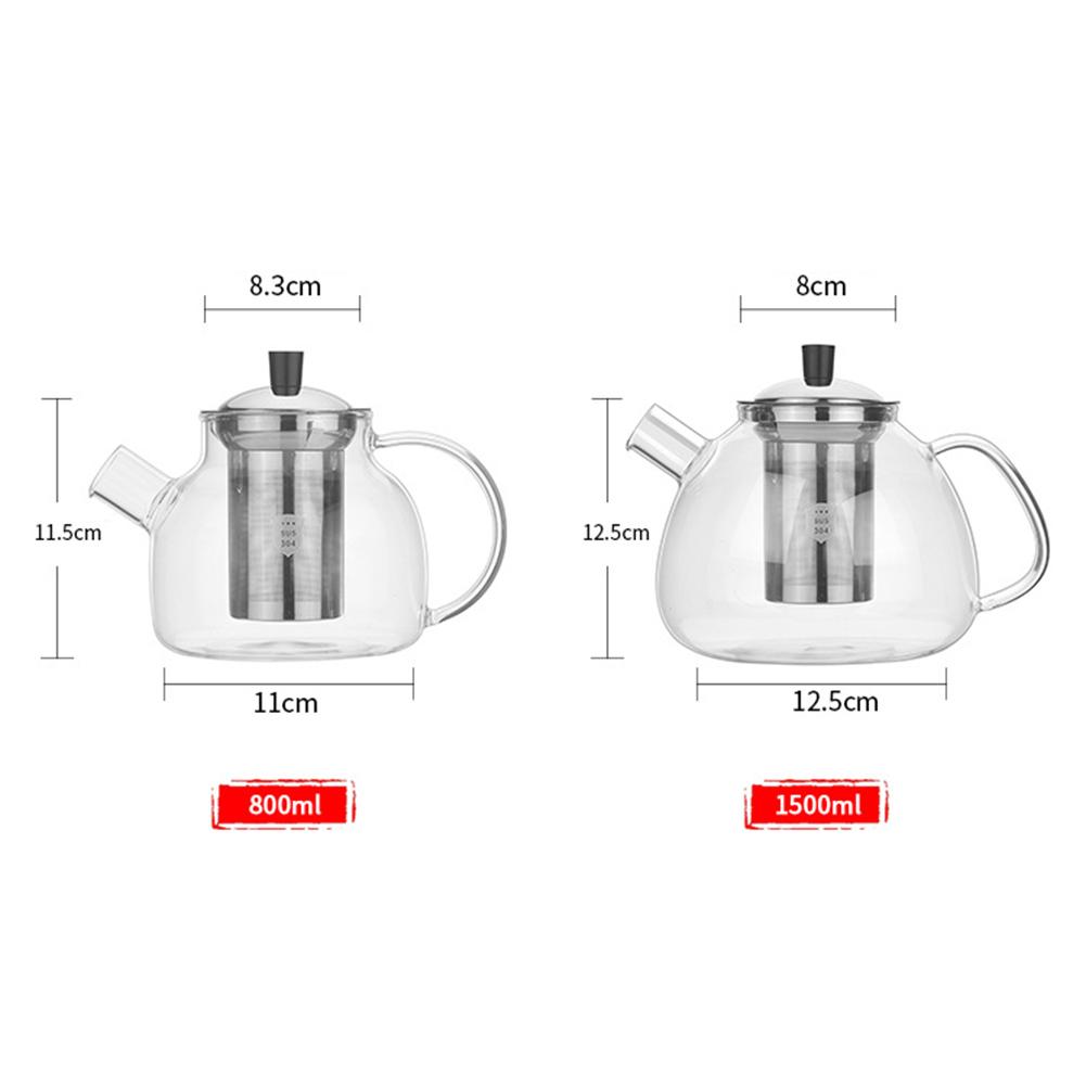 Термостойкий стеклянный чайник с заварником из нержавеющей стали, прозрачный утолщенный чайник, чайная утварь, чайник для приготовления кофе 800/1500 мл