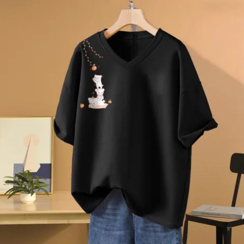 Футболка с коротким рукавом, Свободного кроя, Приталенный топ с V-образным вырезом с принтом для женщин