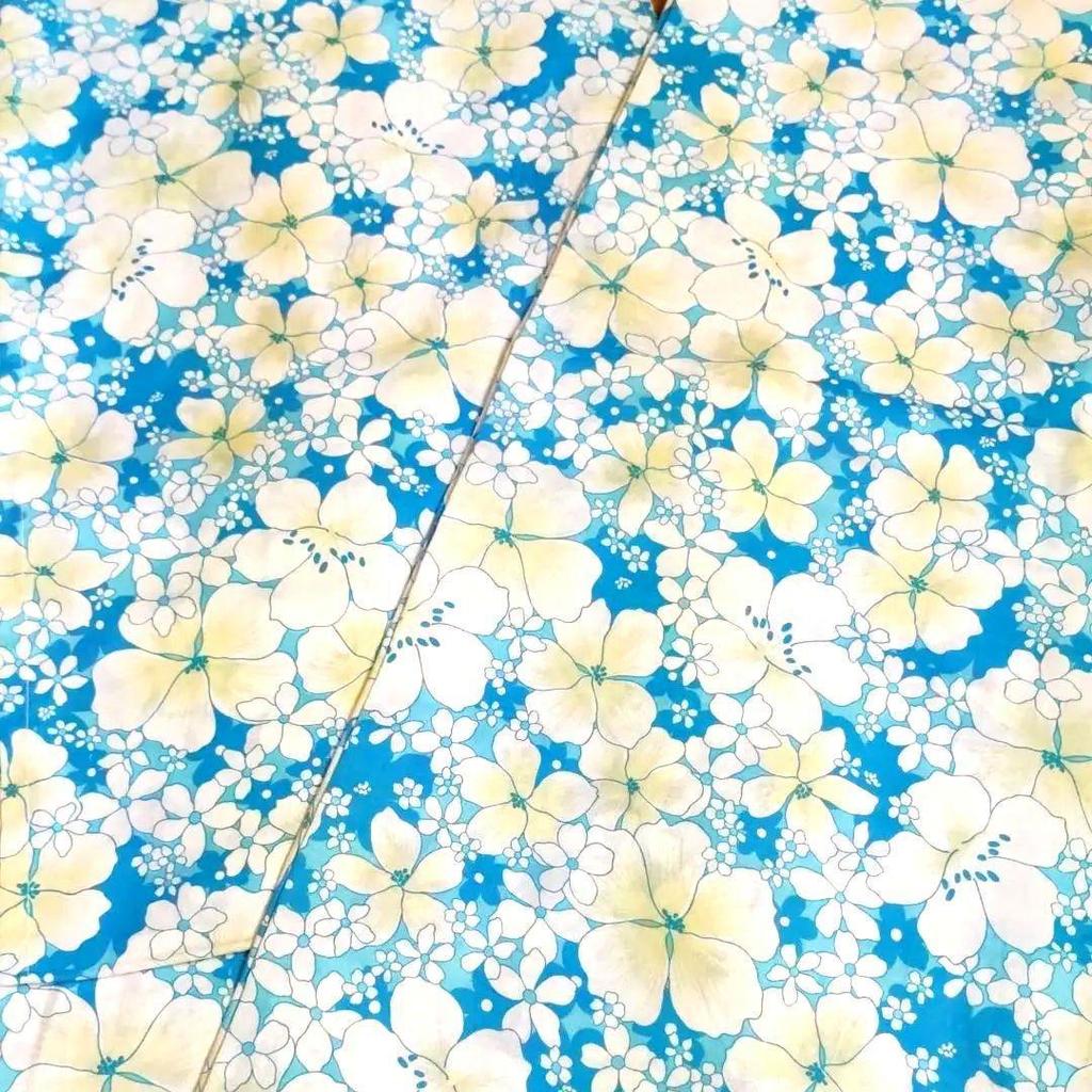 Used Yukata, Made in Japan, 100% Cotton, Size M, Refreshing blue with lemon yellow flowers