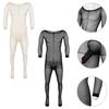 Mens Skinny Stretchy Stocking See-through Gay Close Sheath Full Body Closed Toe Ultra-thin Pantyhose