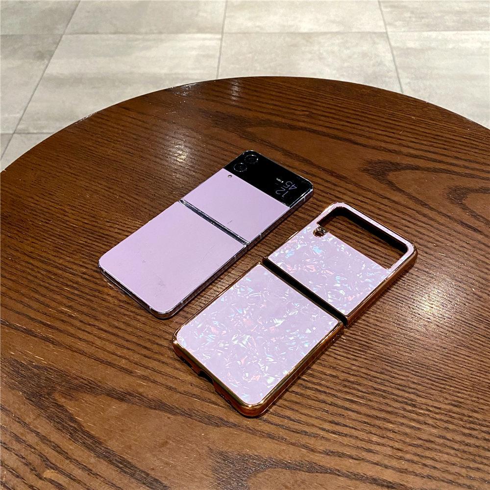 Чехол с узором ракушки, золотое покрытие, с блестками для Samsung Z Flip 6 Flip 5 Flip 3 4, крышка, задняя панель