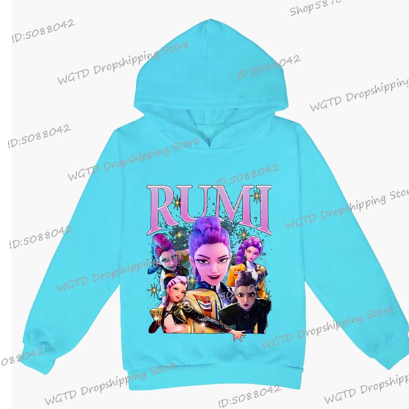 Худи с принтом Rumi из K-pop Demon Hunters для девочек-подростков, мальчиков, повседневное худи с длинным рукавом и капюшоном, в стиле хип-хоп, корейское аниме, худи Y2K для детей