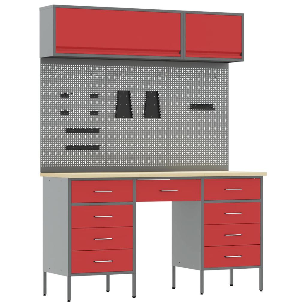 Workbench Cabinet Set with Drawers and Storage 8 pcs Red