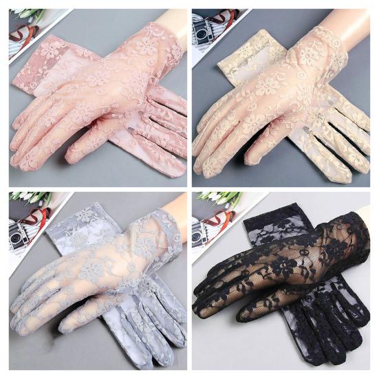 Women Sheer Lace Gloves Vintage Floral Wrist Gloves Fingerless Bridal Gloves for Derby Tea Party Opera Evening Prom Cosplay