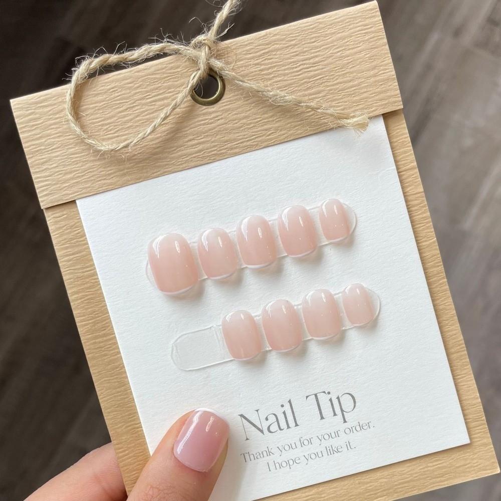 10Pcs Bow Butterfly Short Style Fake Nails Gradient Cream Fake Nail Extension Wedding