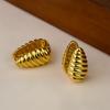 French Vintage Gold Color Textured Earrings for Women Stainless Steel Teardrop Chunky Hoop Earrings Statement Jewelry New Trend