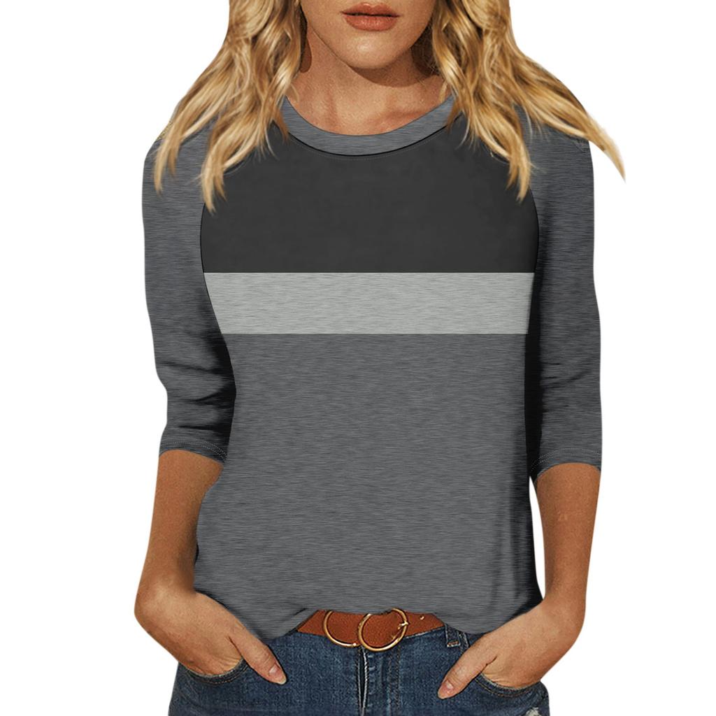 Женская модная повседневная рубашка с круглым вырезом и рукавами 3/4, свободная футболка с принтом, женский топ