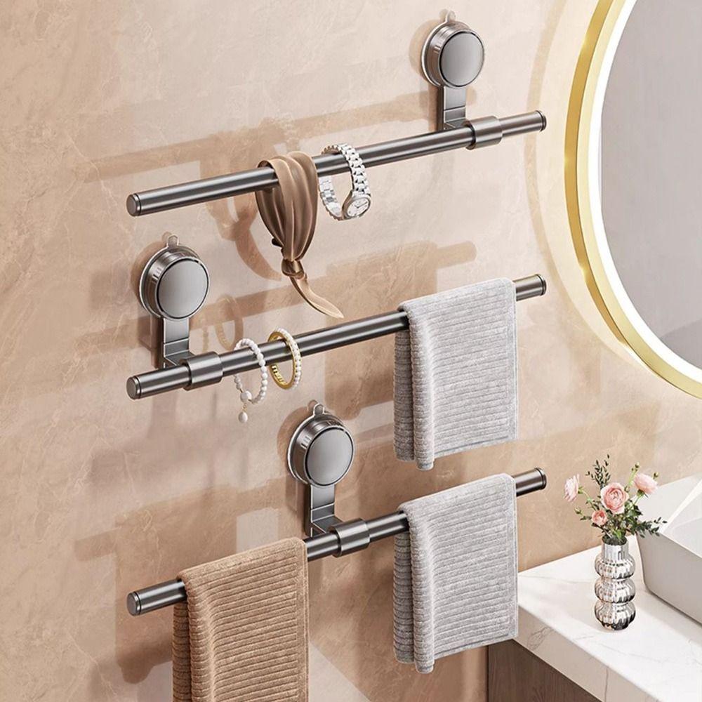 Punch-free Towel Rack Suction Cup Slipper Storage Shelf Portable Bathroom Hanging Rod
