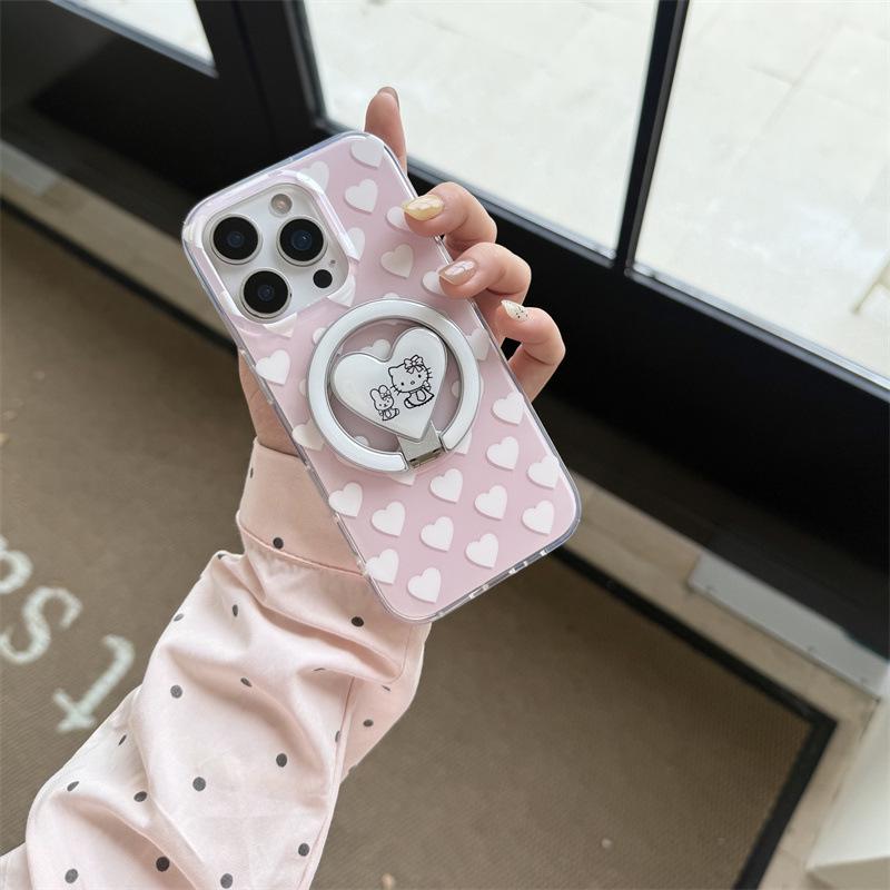 Магнитный чехол-подставка с рисунком Сердце Кролик Кошка для iPhone 17/16 Pro Max/15/14