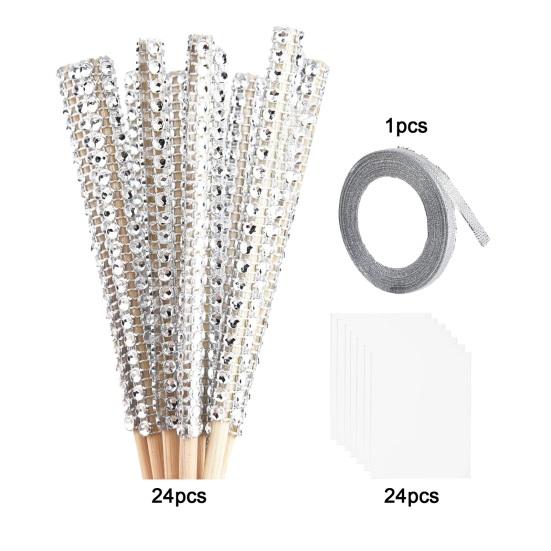 Набор из 24 палочек и мешочков для приготовления конфет из натурального дерева, палочки для карамели со стразами, мешочки для шоколада, набор для самостоятельной выпечки тортов, печенья