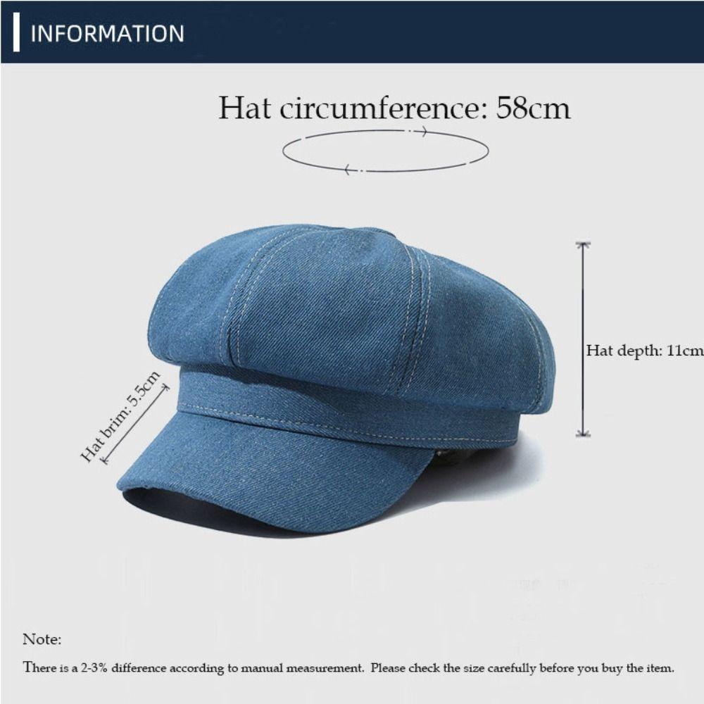 Vintage Women Denim Beret Versatile Newsboy Cap Casual Octagonal Caps Unisex