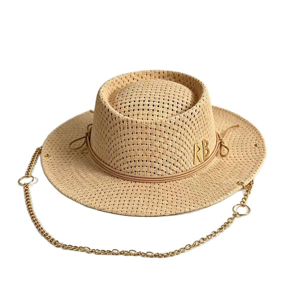 Sun Hat European and American fashion chain hat, fashion accessory hat, hollow-out breathable woven straw hat, sun hat