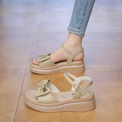 Модные женские сандалии на танкетке CRLAYDK с бантом, летние, пляжные, удобные, женские, для ходьбы, с ремешком на щиколотке, нарядные, повседневные шлепанцы, обувь для пляжа и путешествий