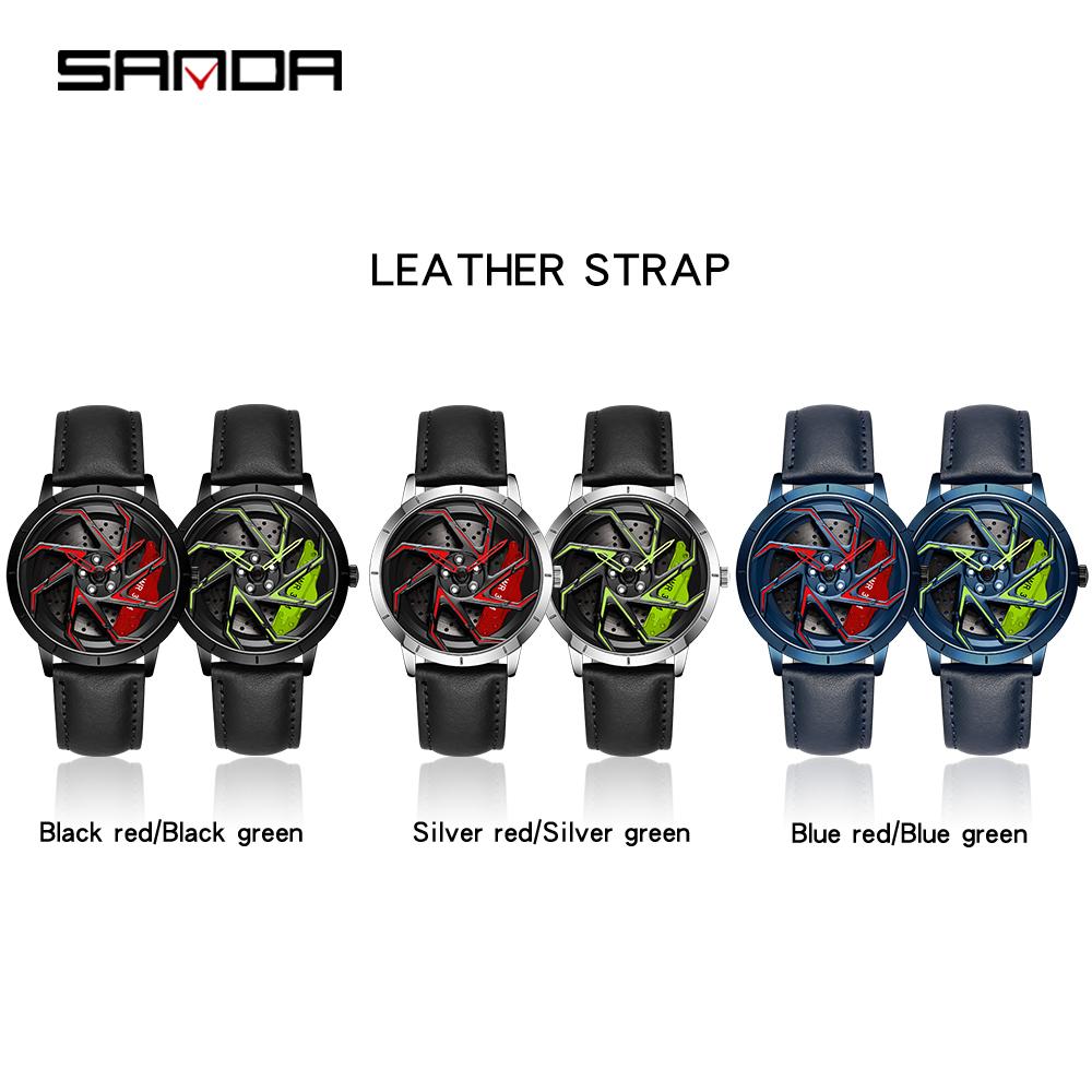 Fashion Mens Watches Luxury 360 Rotating Car Wheel Dial Quartz Watch Men Casual Steel Waterproof Sport Watch Relogio Masculino
