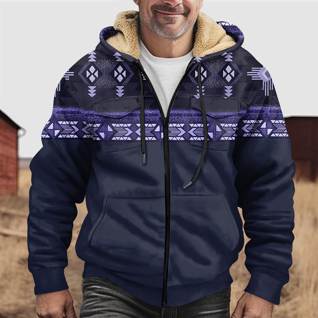 Мужская зимняя флисовая толстовка с капюшоном на молнии с накладным карманом, повседневная куртка