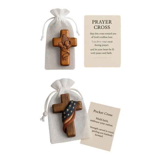 1/2Pcs Faith Fortitude Pocket Hug with Inspirational Card Portable Wooden Patriotic Faith Token Decoration Christian Religious Gifts