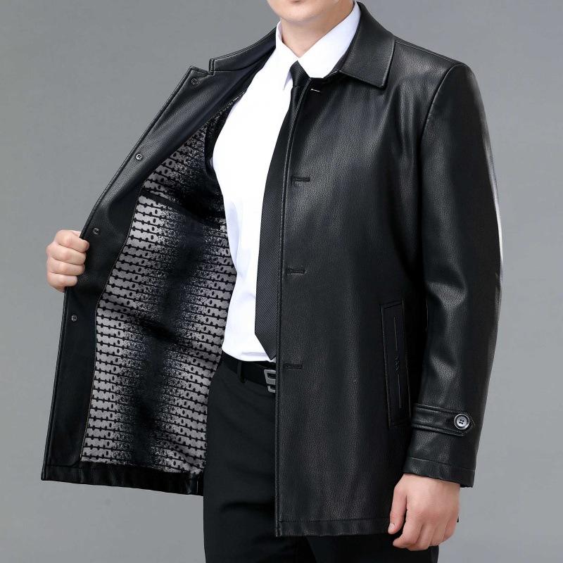 High-end Men's Leather Jacket Autumn and Winter Middle-aged Lapel Business Dad Leather Jacket Casual Men's Leather Jacket