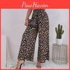 American Classic European Womens Leopard Print Wideleg Elastic Waist Pants