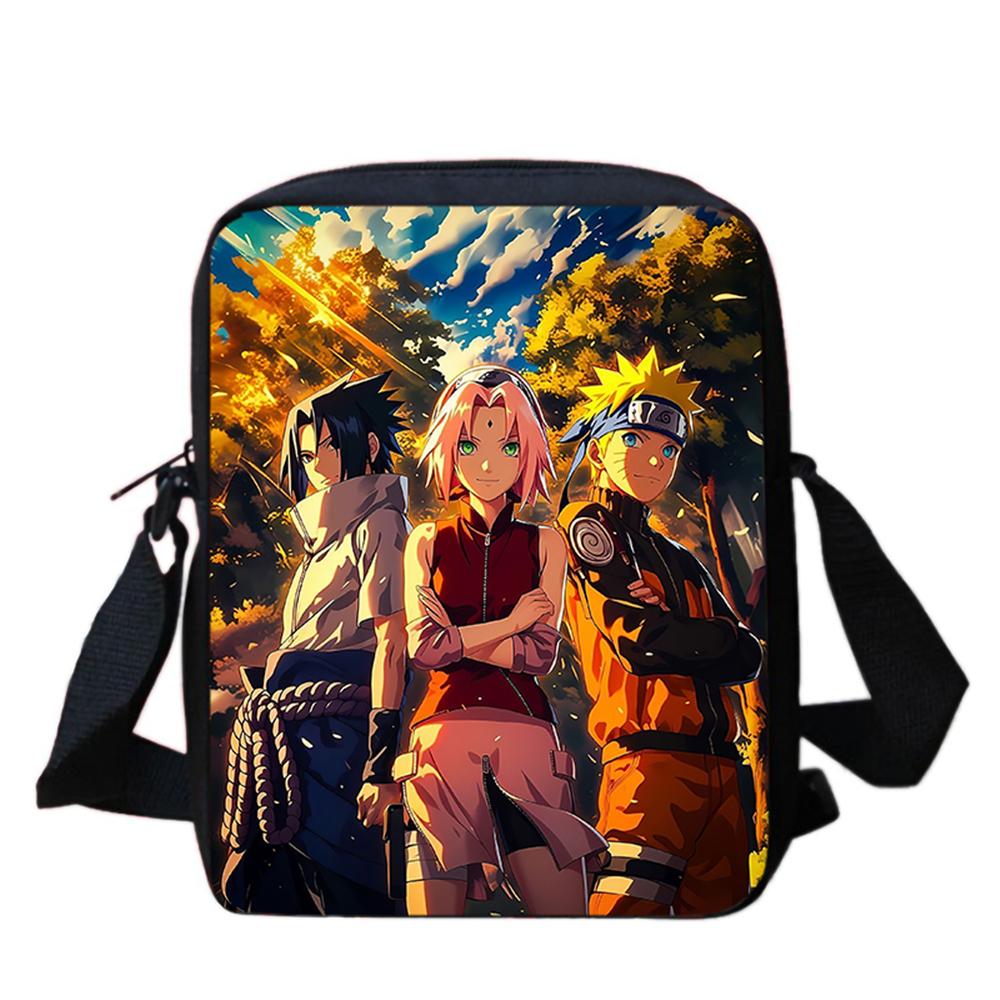 Мультяшные регулируемые ремни Сумки через плечо NARUTO Легкие сумки через плечо Для мальчиков и девочек Возраст 6-10 лет, Надежная застежка-молния.