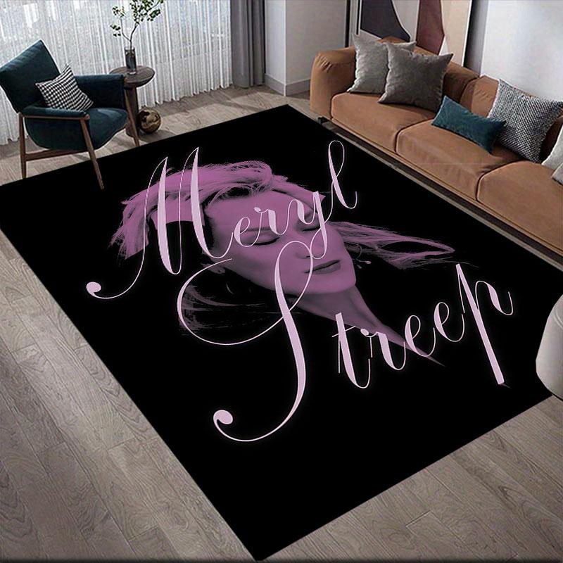 Meryl Streep Flannel Printed Carpet, Home Sofa Decoration for Living Room & Bedroom, Non‑Slip Play Flannel Floor Mat for Game Room