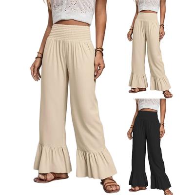 Женские летние брюки плиссе с высокой талией и оборками, свободные повседневные праздничные пляжные брюки для йоги
