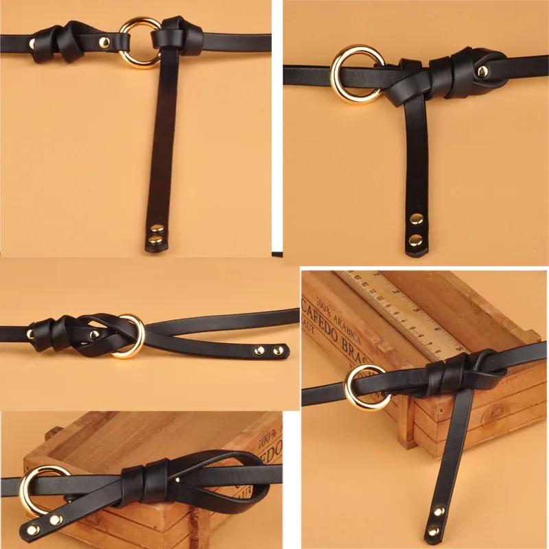 1CM No Hole Knot Women Belt Circular Buckle Cowskin Real Genuine Leather Belt Decoration Thin Strap Female Belts Cummerbunds