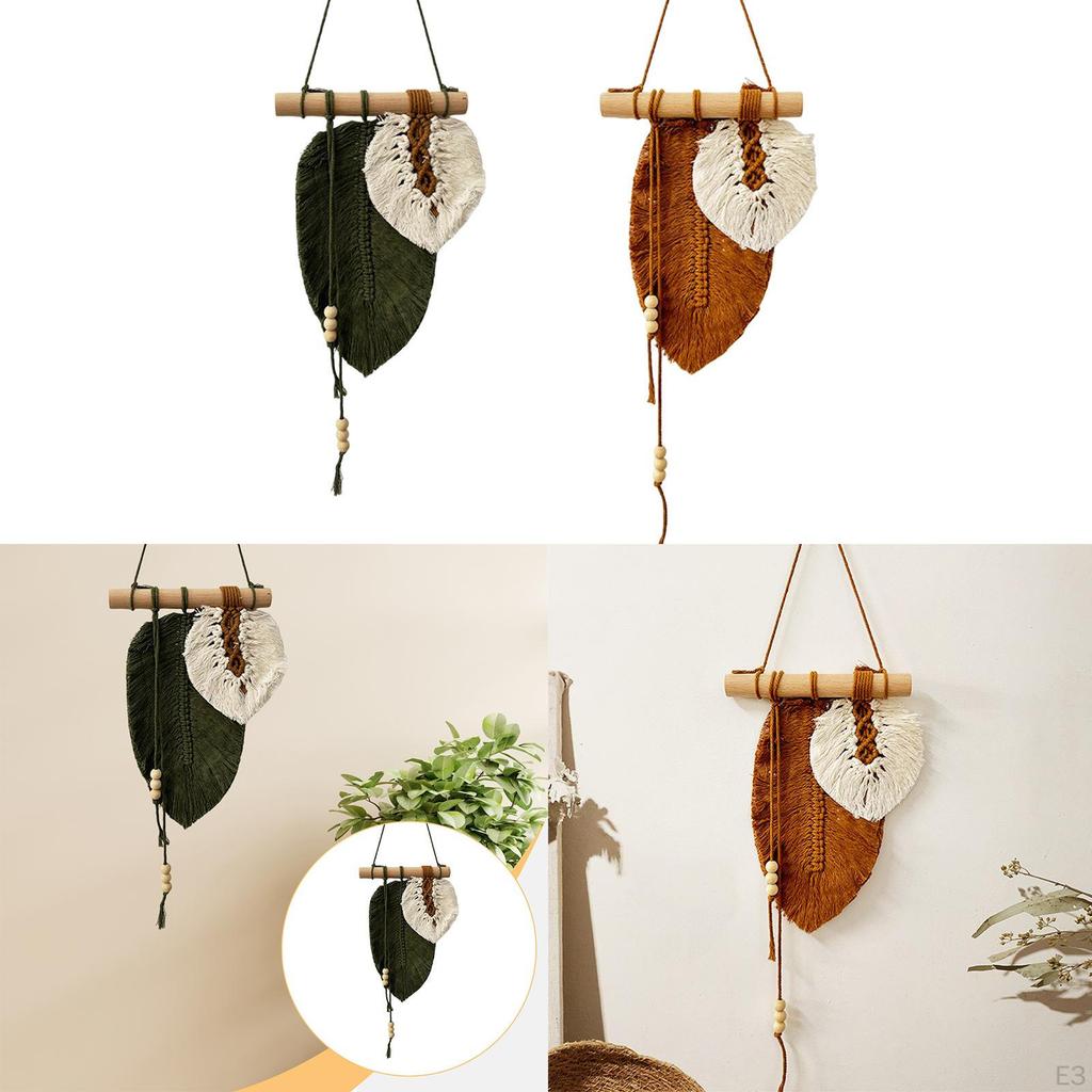 Листья Тканый Гобелен Декорация Богемный Хлопок Ручной Работы Настенное Искусство Лист Кисточка Макраме Подвеска