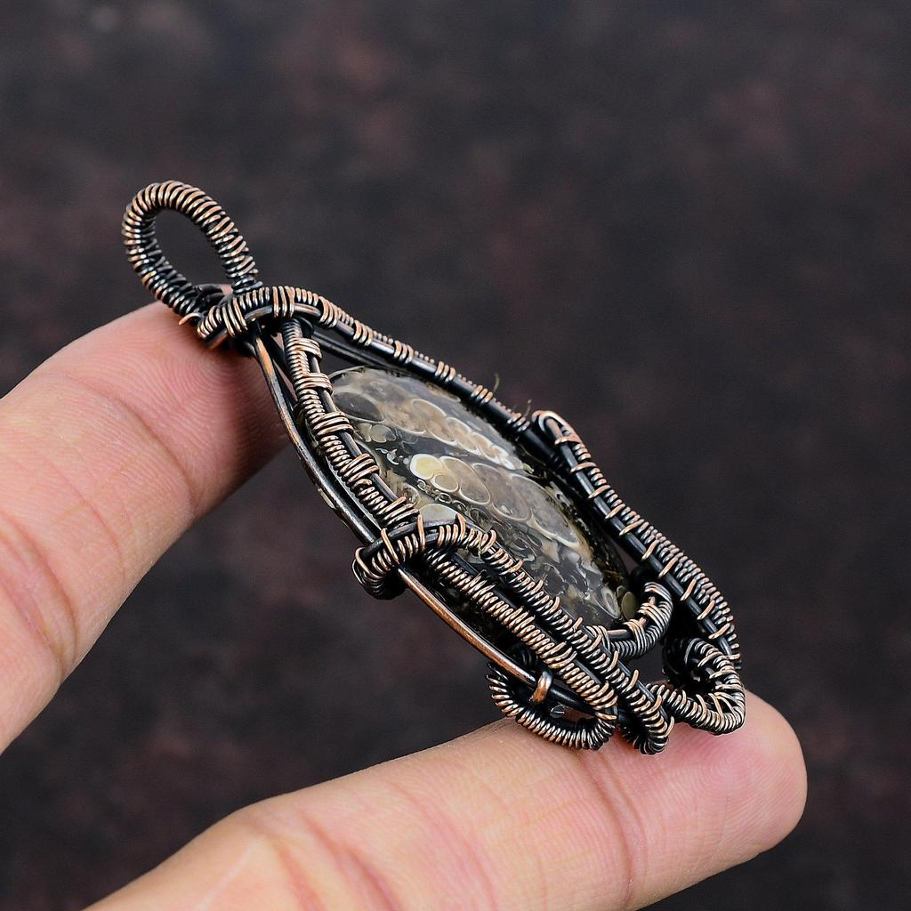 Turritella Agate Pendant Copper Wire Wrapped Pendant Gemstone Pendant Gift For Her Handmade Women Jewelry Wedding Gift Wrapped Stone Pendant