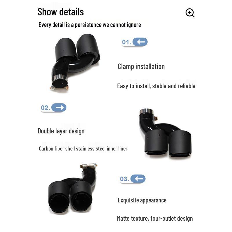 BMW 535li F10/F18 Наконечники выхлопных труб в стиле M5 (четыре) - Углеродное волокно и Черная нержавеющая сталь.