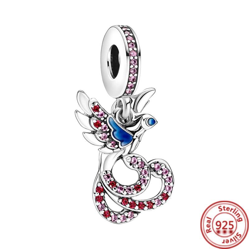 925 медь Милая серия животных Кошка Собака Слон Единорог Птица Подвеска Бусины удачи Подходят для оригинального браслета с шармами Pantaro DIY Циркон