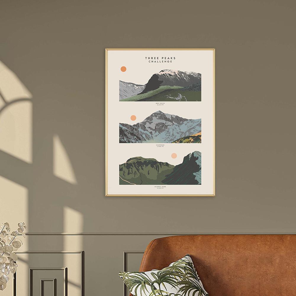 Абстрактные Три Пика Гора Настенная Картина на Холсте Великобритания Туристический Плакат Скафелл Пайк Сноудон Бен Невис Печать Картина Гостиная