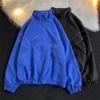 Oversized Black Windbreaker Jacket - Men's Full Zip High Neck Top with Geometric White Chevron Lines & Elastic Hem