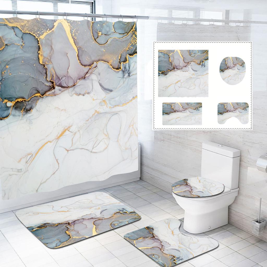 Набор из четырех предметов для ванной: шторка для душа, коврик для пола, набор из трех предметов: шторка-перегородка, коврик для пола