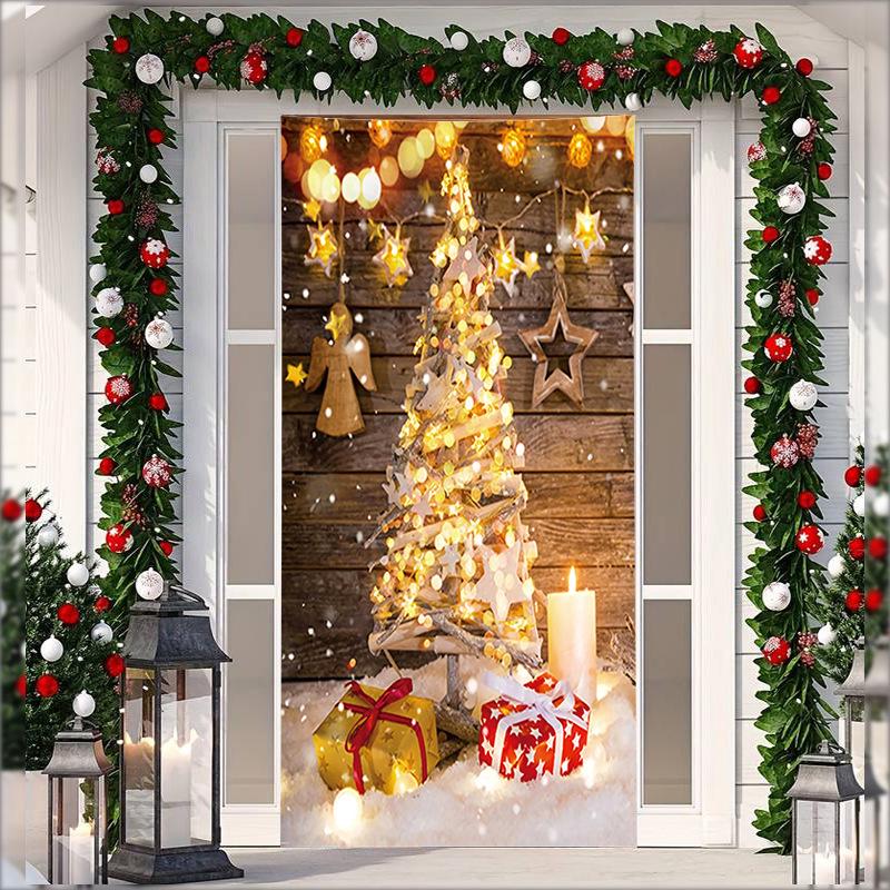 Рождественский гобелен на дверь из эластичной ткани - Фон с подарками Санта-Клауса для праздничных вечеринок