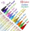Double Line Pen 8 / 12 Colors 1-3MM Multicolor Glitter Marker Colorful Highlighter Fluorescent Marker Outline Pens