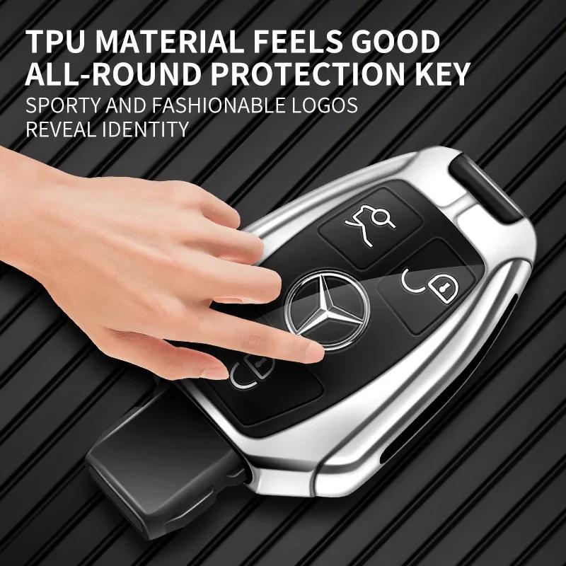 Чехол для ключа-пульта автомобиля из цинкового сплава и кожи с 2/3 кнопками для Mercedes Benz A B G R Class GLA GLK W176 W204 W251 W463 Аксессуары