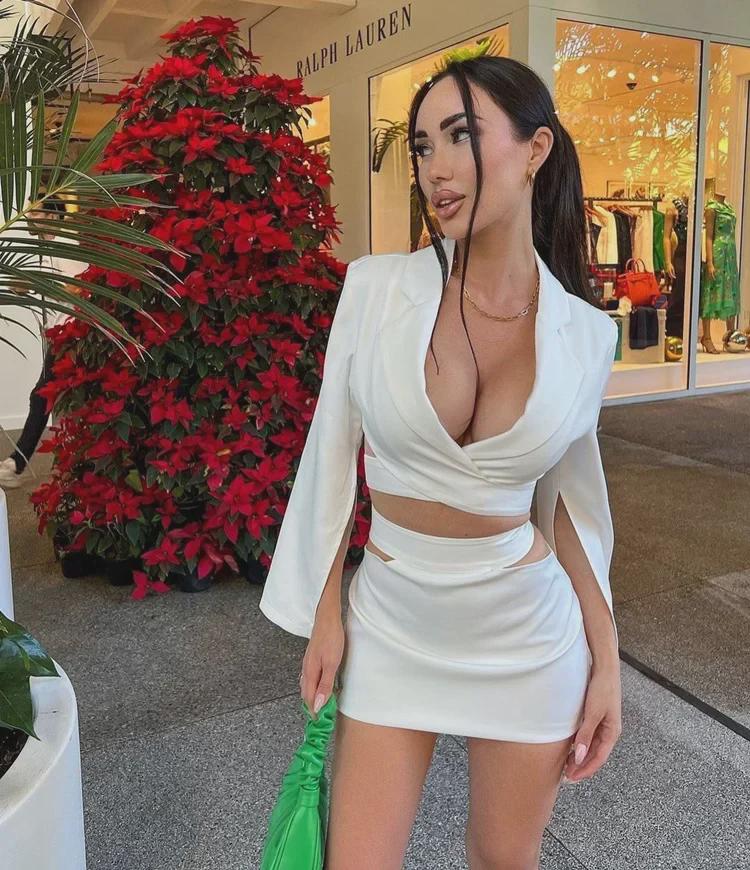 Chic European & American Women's White Long-Sleeve Dress Suit