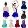 Kids Girls Sparkly Rhinestone Figure Ice Skating Dress Sleeveless Roller Skating Gymnastics Leotard Dress