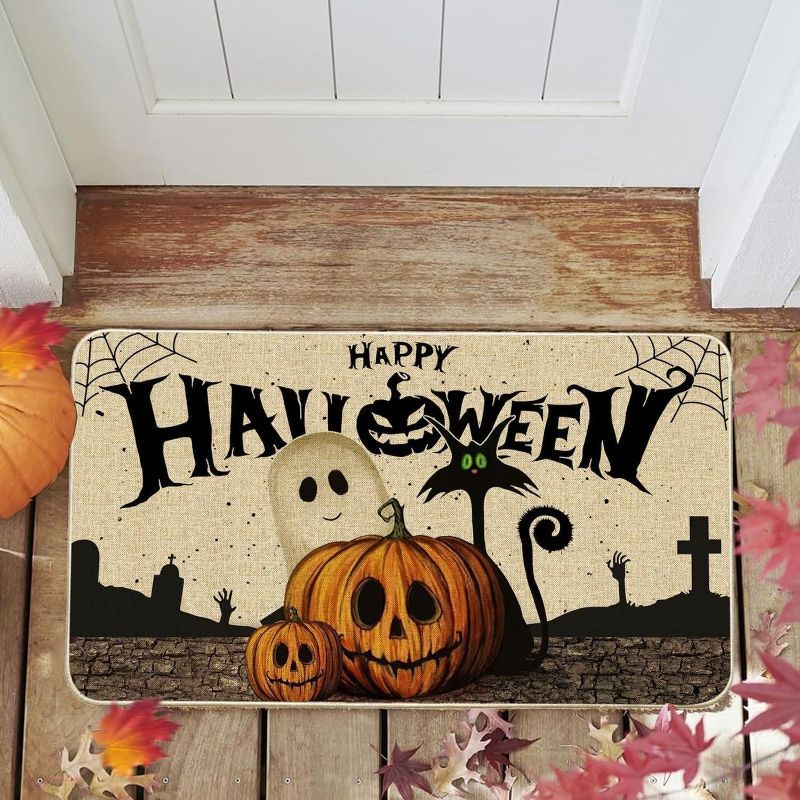 Halloween Welcome Door Mat Farmhouse Pumpkin Non-Slip Entry Rug Front Door Floor Carpet Indoor Home Decor
