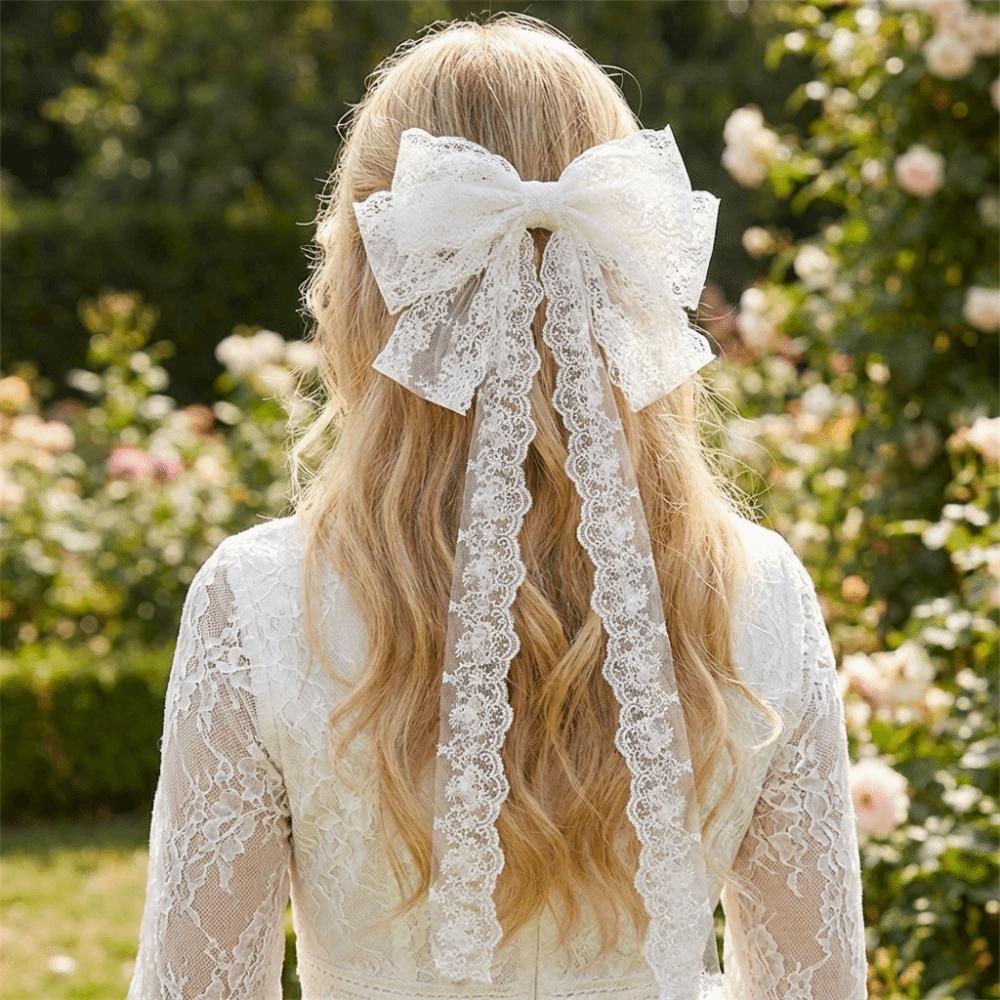 Elegant Design Extra Large Butterfly Bow Hair Clip Butterfly Shap Long Ribbon Ribbon Hair Clip Hollow-out Back Head Hair Clip