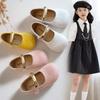 New Style Girls' Shallow Metal Flat Sole Fashionable Hot Style Soft Sole Leather Shoes