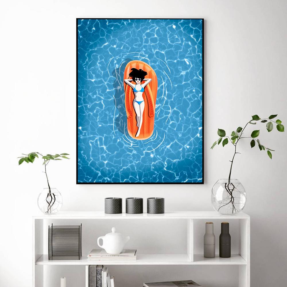 Скандинавская абстрактная настенная живопись, печать на холсте с изображением пловца в бассейнах